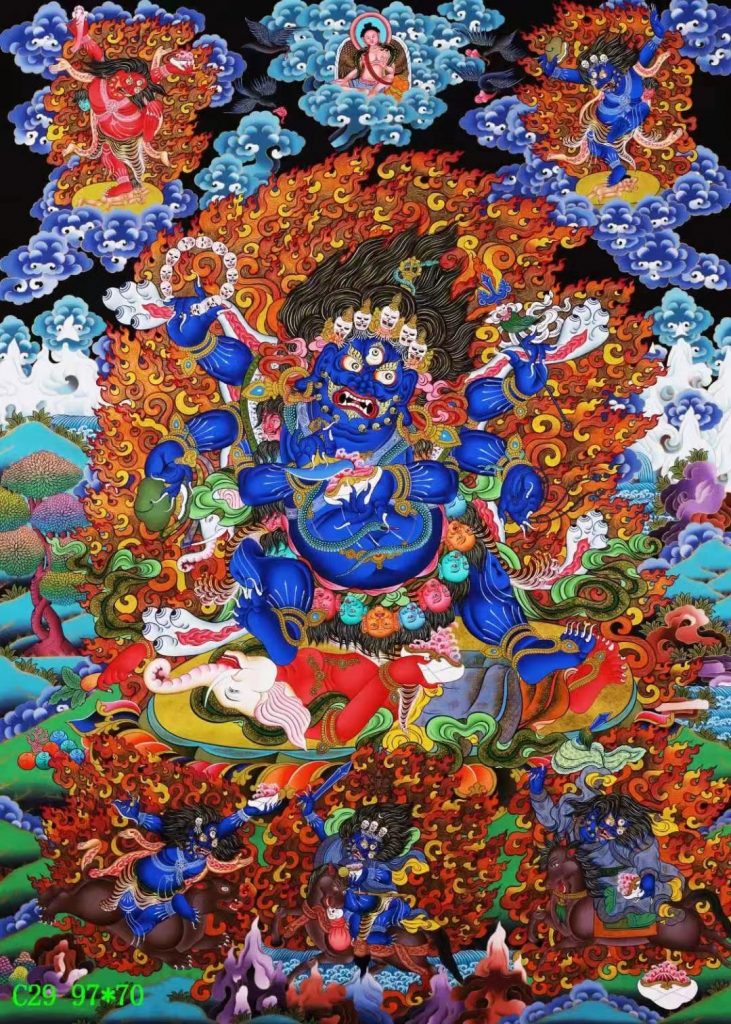 编号138-992798：彩绘唐卡-六臂玛哈嘎拉（97*70CM左右）