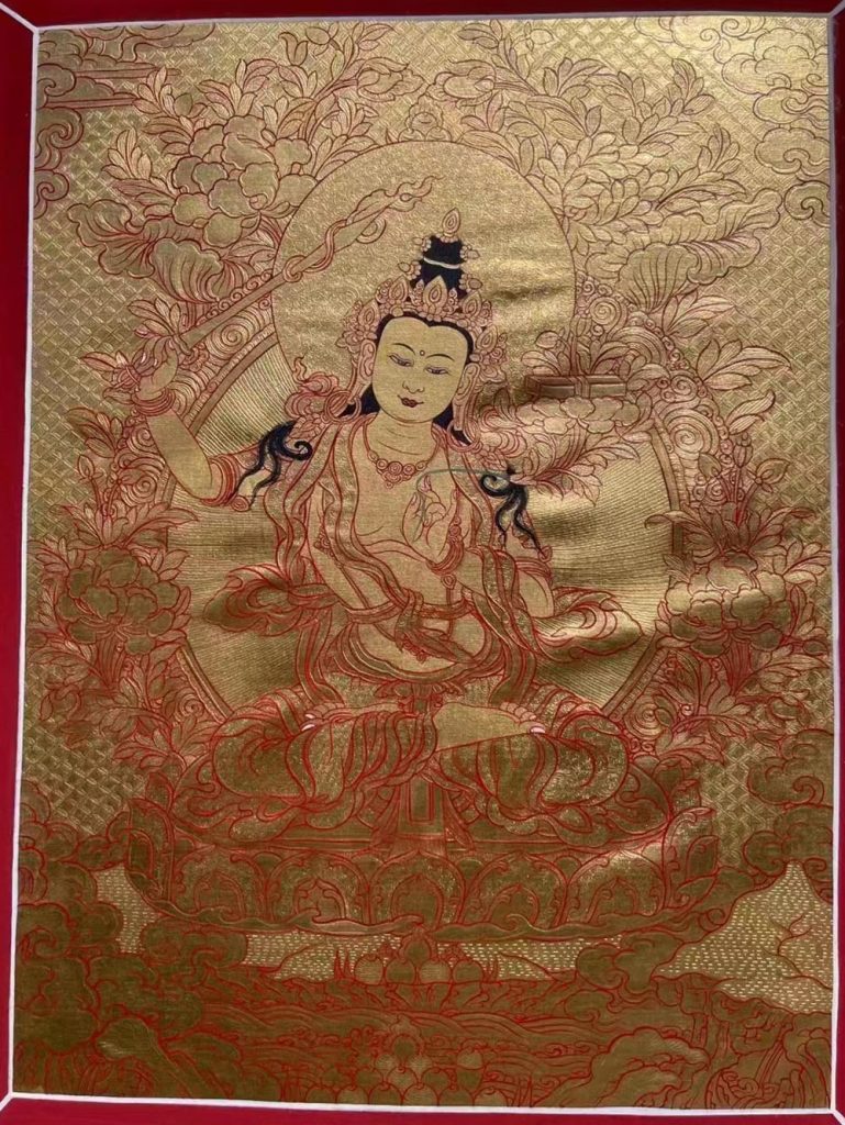 ｜已结缘·可定制｜唐卡寄卖编号：JM·188-116574-文殊师利菩萨金唐匝嘎利（金唐）