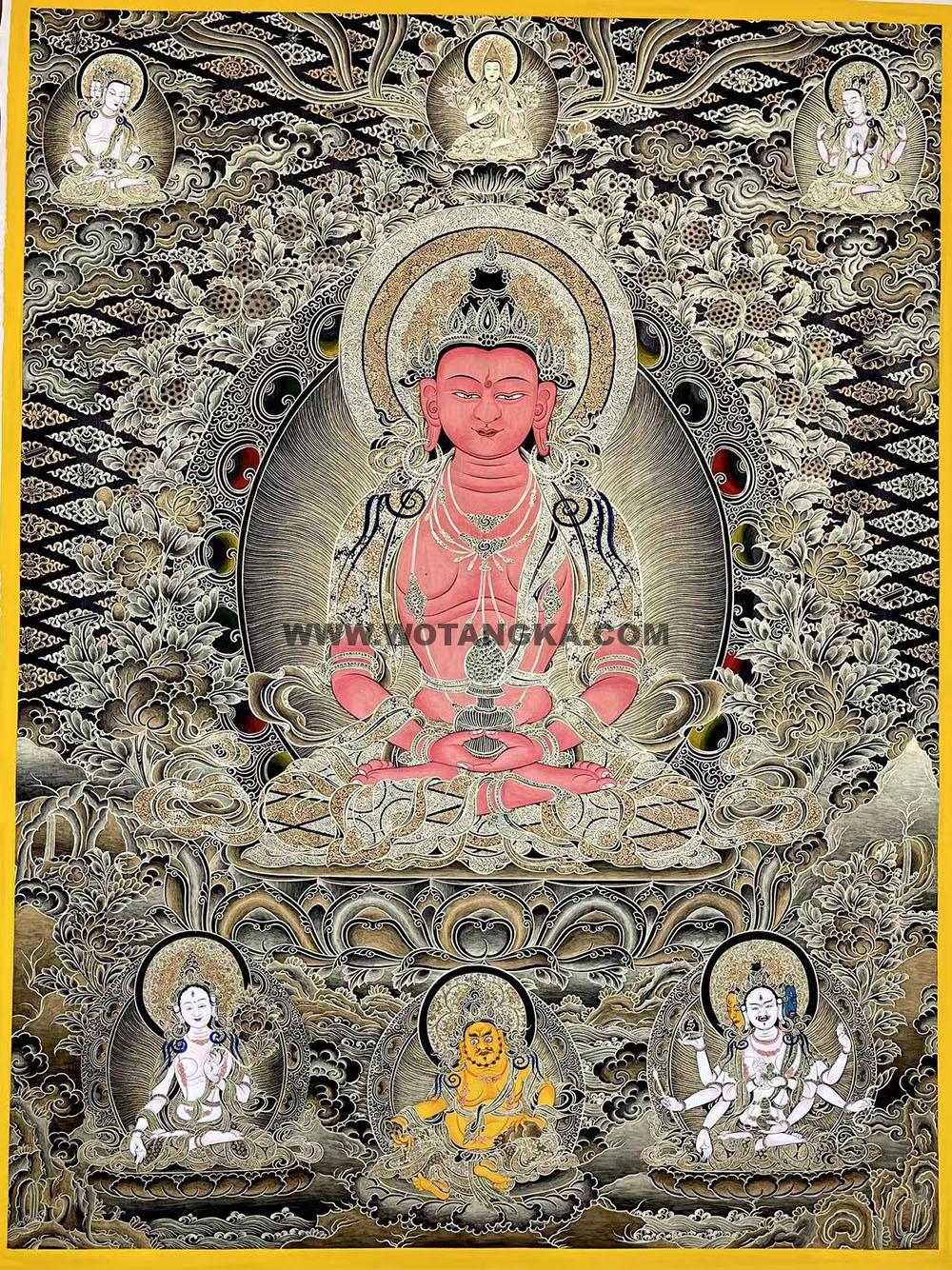 编号188-130423:黑金唐卡-长寿佛·长寿三尊(100*70CM左右)