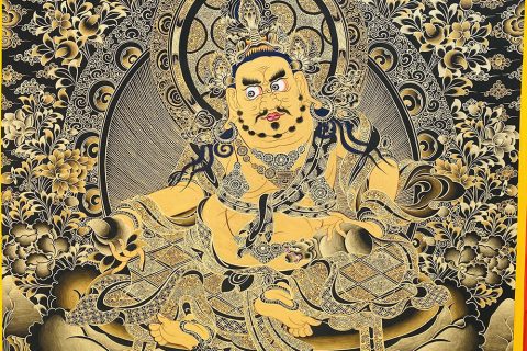 编号188-300739：黑金唐卡-黄财神·五方财神（100*70CM左右）