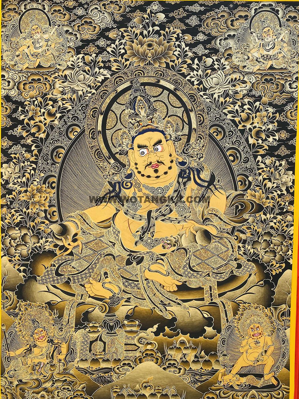 编号188-300739:黑金唐卡-黄财神·五方财神(100*70CM左右)