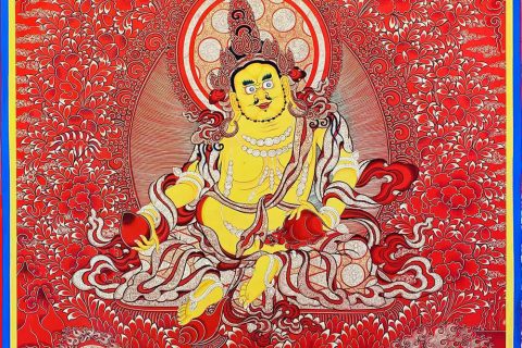 编号188-369360：红金唐卡-黄财神·五方财神（100*70CM左右）