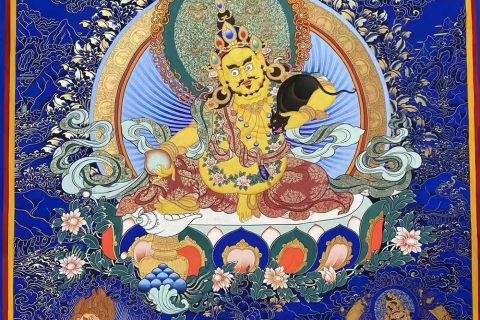 编号188-423565：蓝金唐卡-黄财神·五方财神（100*70CM左右）