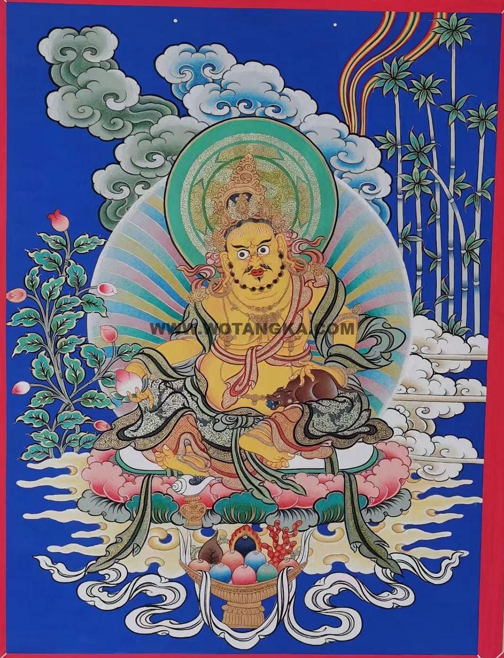 |已结缘·可定制|唐卡寄卖编号:JM·188-447931-黄财神竹林吉祥财富供养图(彩唐)