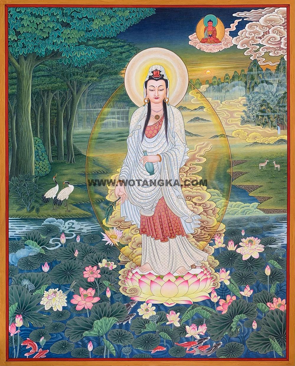 编号188-513977:彩绘唐卡-观音菩萨·杨柳枝观音(80*60CM左右)