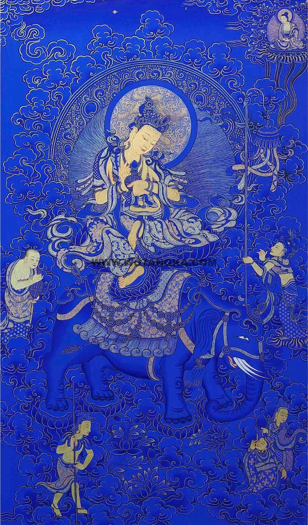 |已结缘·可定制|唐卡寄卖编号:JM·188-645605-普贤菩萨坐象吉祥出游图(蓝唐)