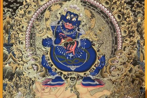 编号188-651098：黑金唐卡-二臂玛哈嘎拉·宝帐护法（100*70CM左右）