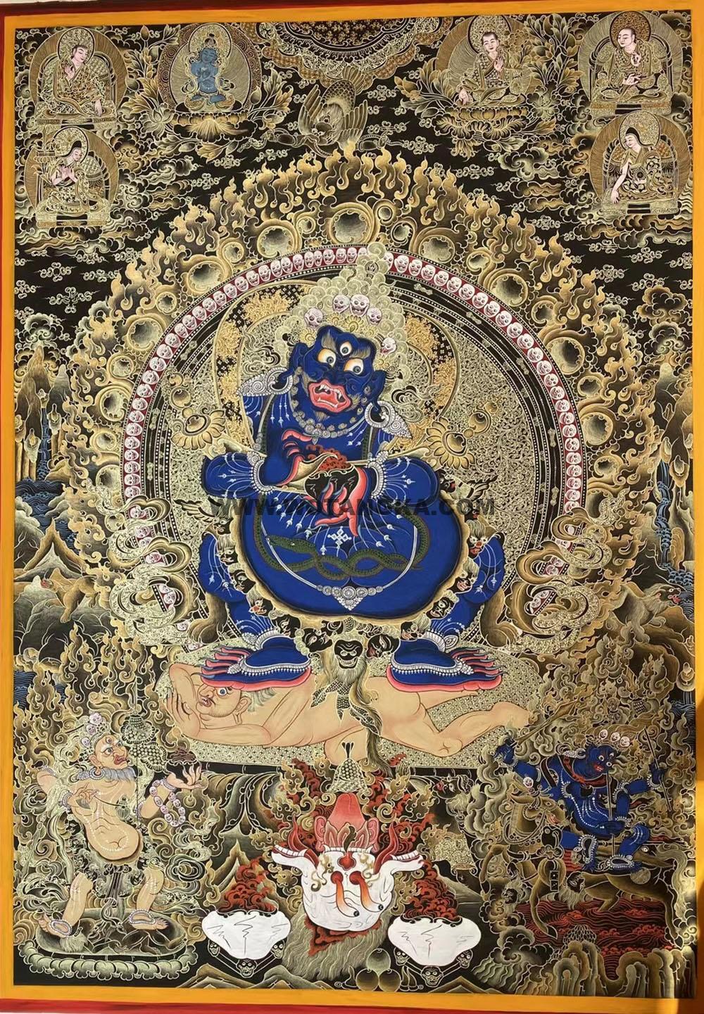 热贡-东智加·画院:黑金唐卡-二臂玛哈嘎拉·宝帐护法(100*70CM左右)