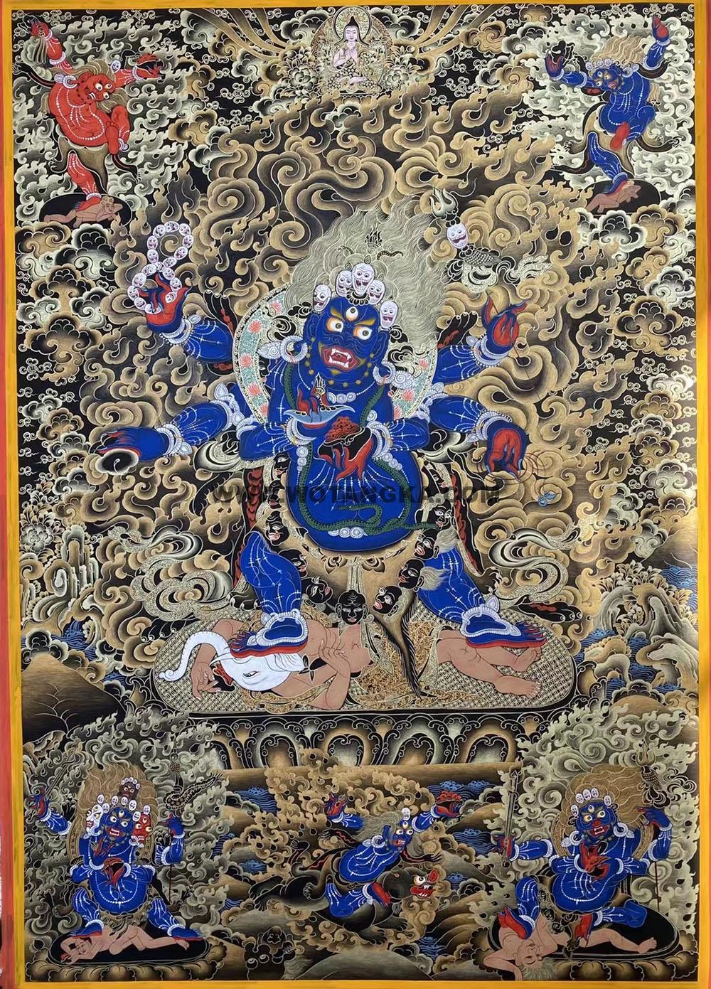 编号188-700375:黑金唐卡-六臂玛哈嘎拉(100*70CM左右)