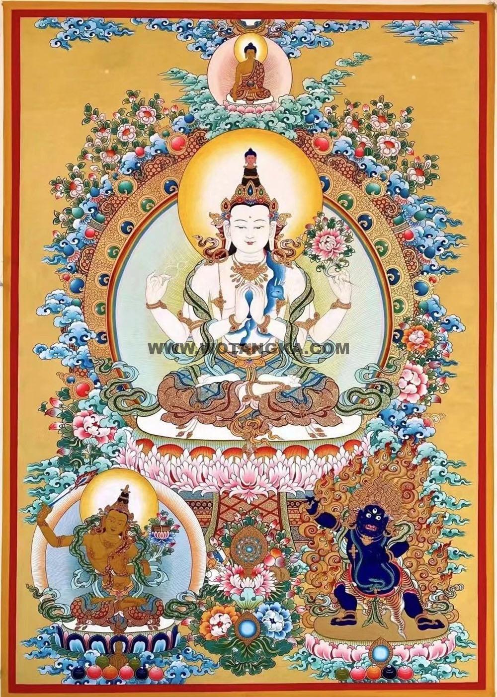 热贡-尕藏·画院：彩绘唐卡-白度母·长寿三尊（80*60CM左右）