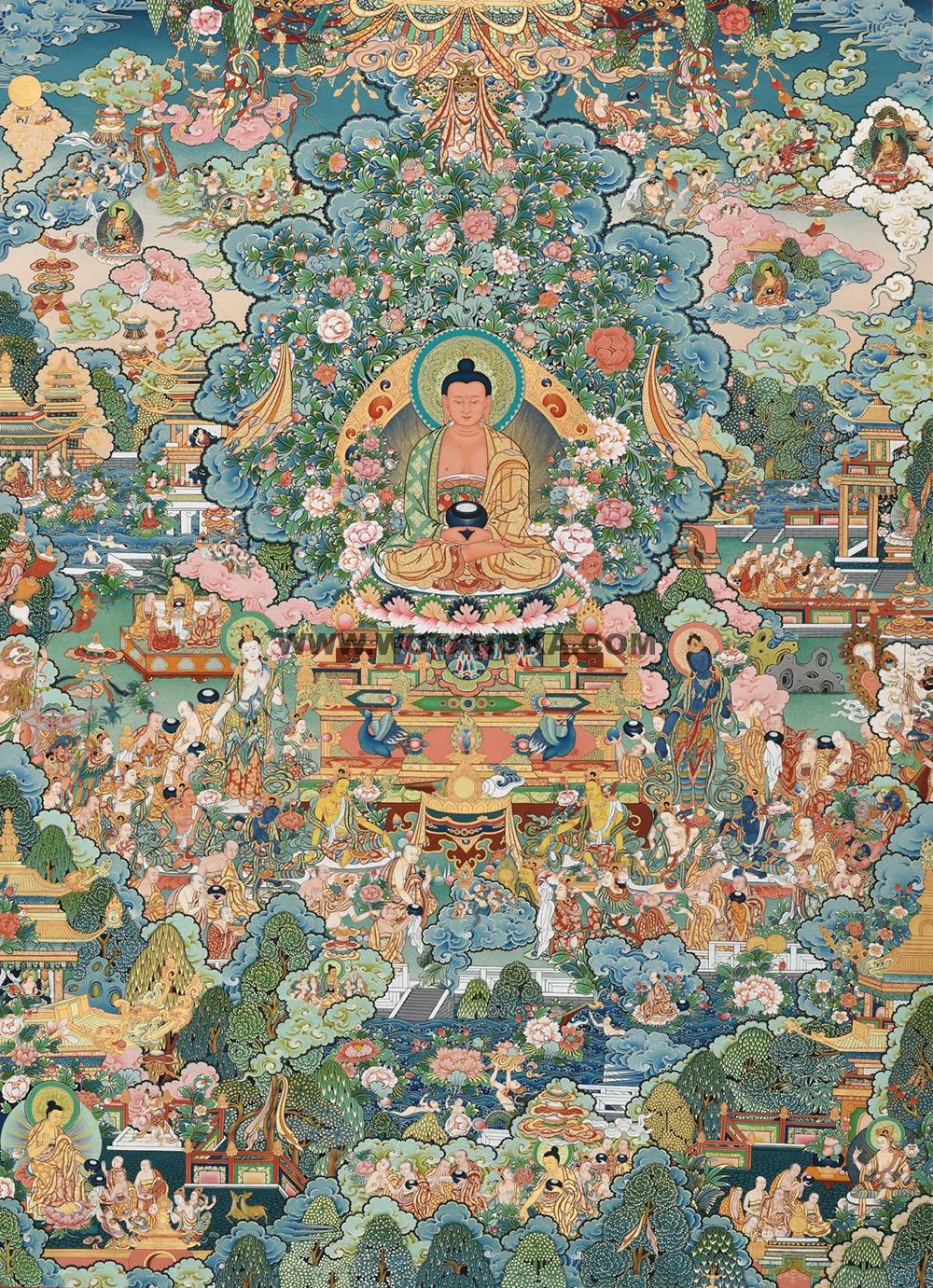 热贡-尕藏·画院：彩绘唐卡-阿弥陀佛·极乐世界（120*90CM左右）
