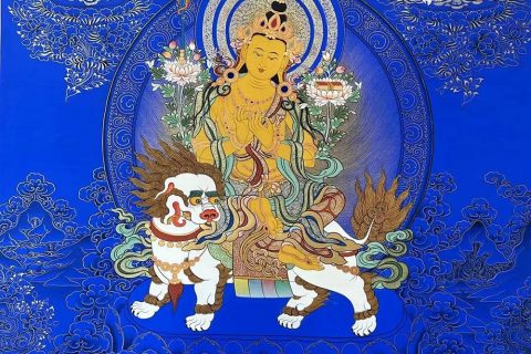编号188-783145：蓝金唐卡-文殊菩萨·五部文殊（100*70CM左右）