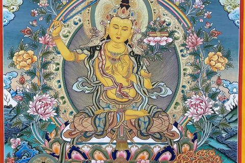 编号188-816703：彩绘唐卡-文殊菩萨·三怙主（80*60CM左右）