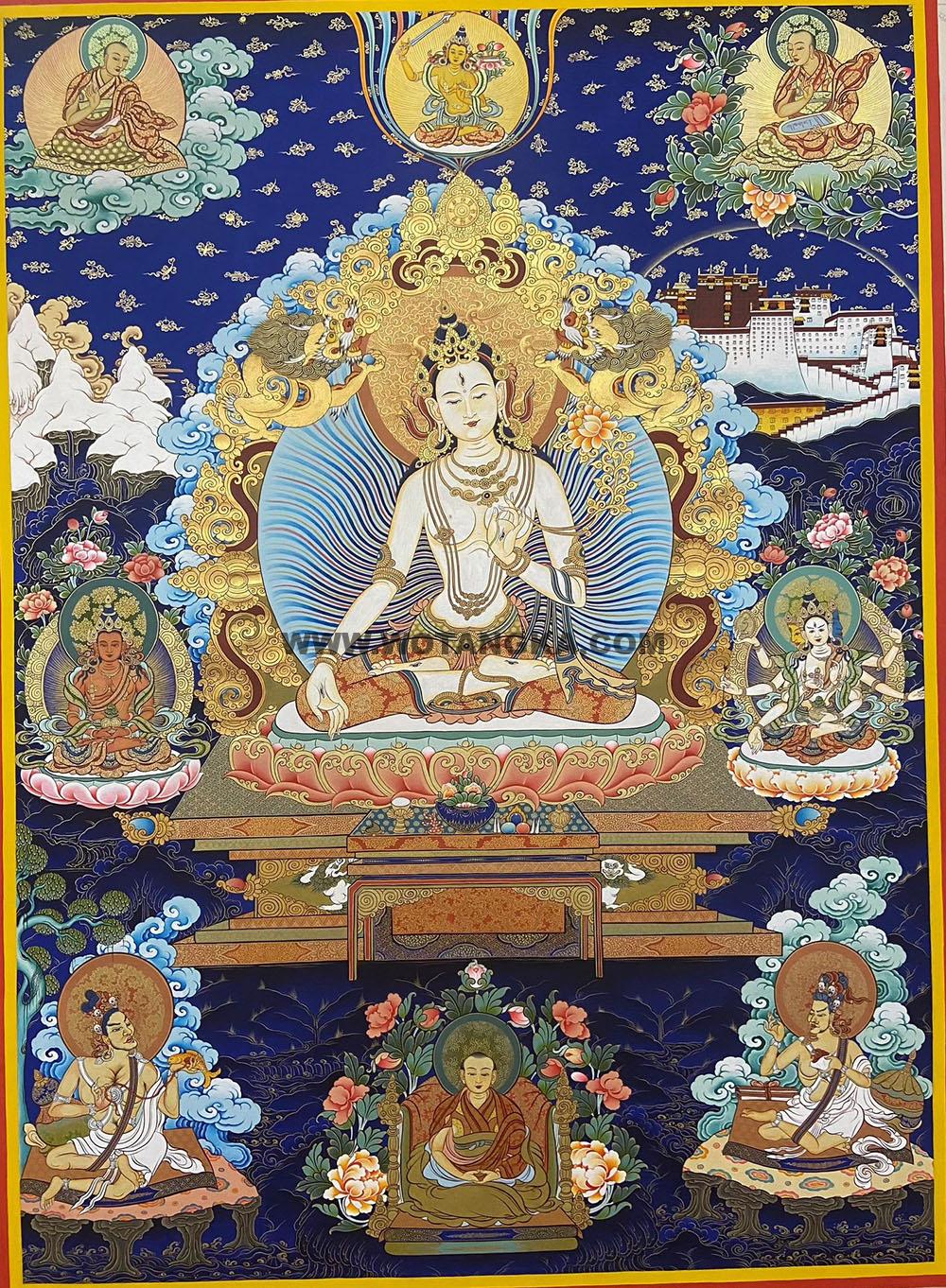 编号188-860678:彩绘唐卡-白度母·长寿三尊(80*60CM左右)