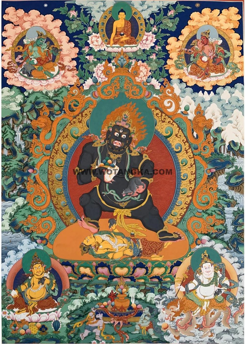 热贡-尕藏·画院：彩绘唐卡-黑财神·五方财神（100*70CM左右）