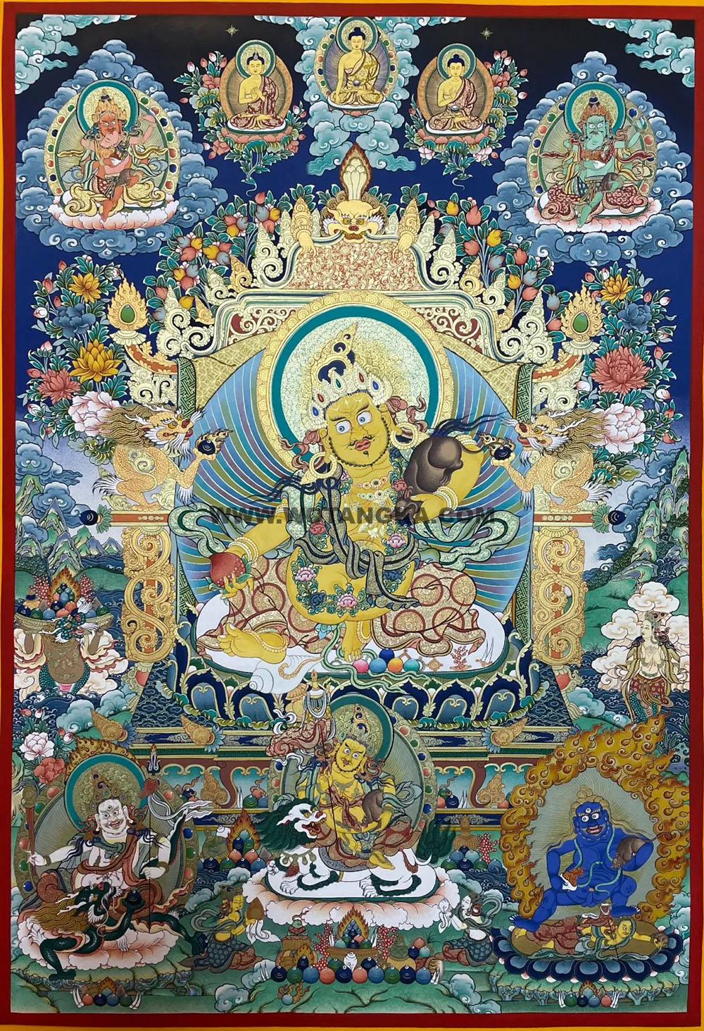 热贡-尕藏·画院：彩绘唐卡-黄财神·五方财神（100*70CM左右）