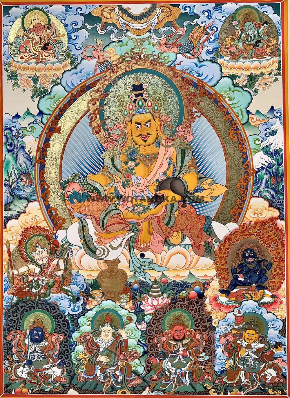 热贡-尕藏·画院：彩绘唐卡-五方财神·四大天王（100*70CM左右）