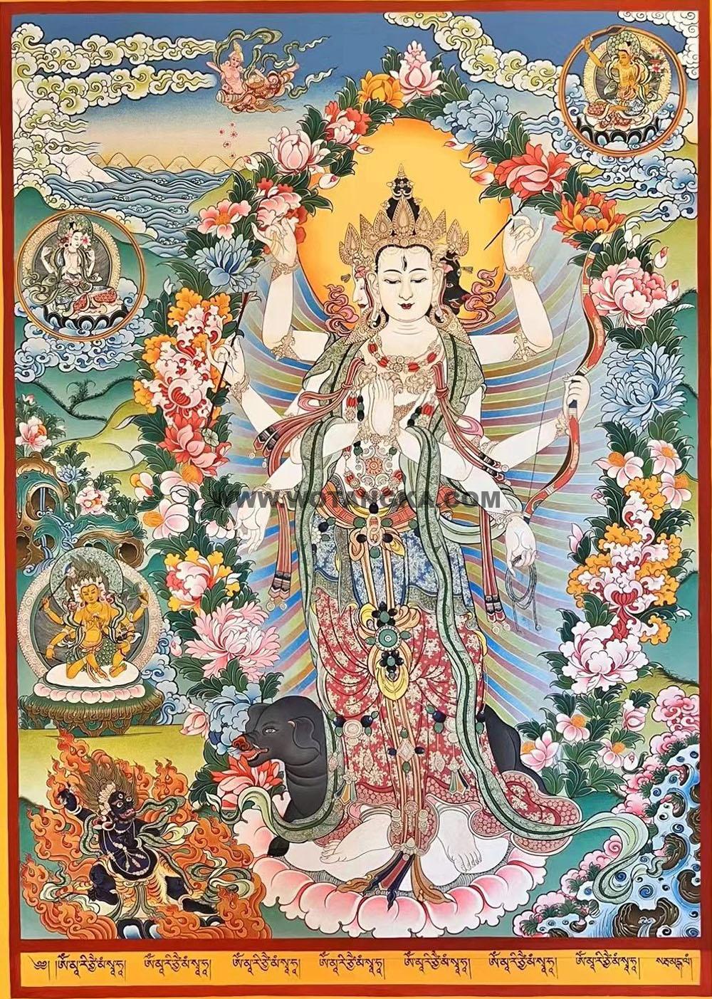 |已结缘·可定制|唐卡寄卖编号:JM·188-937634-摩利支天菩萨叶衣佛母平安吉祥供养图(彩唐)