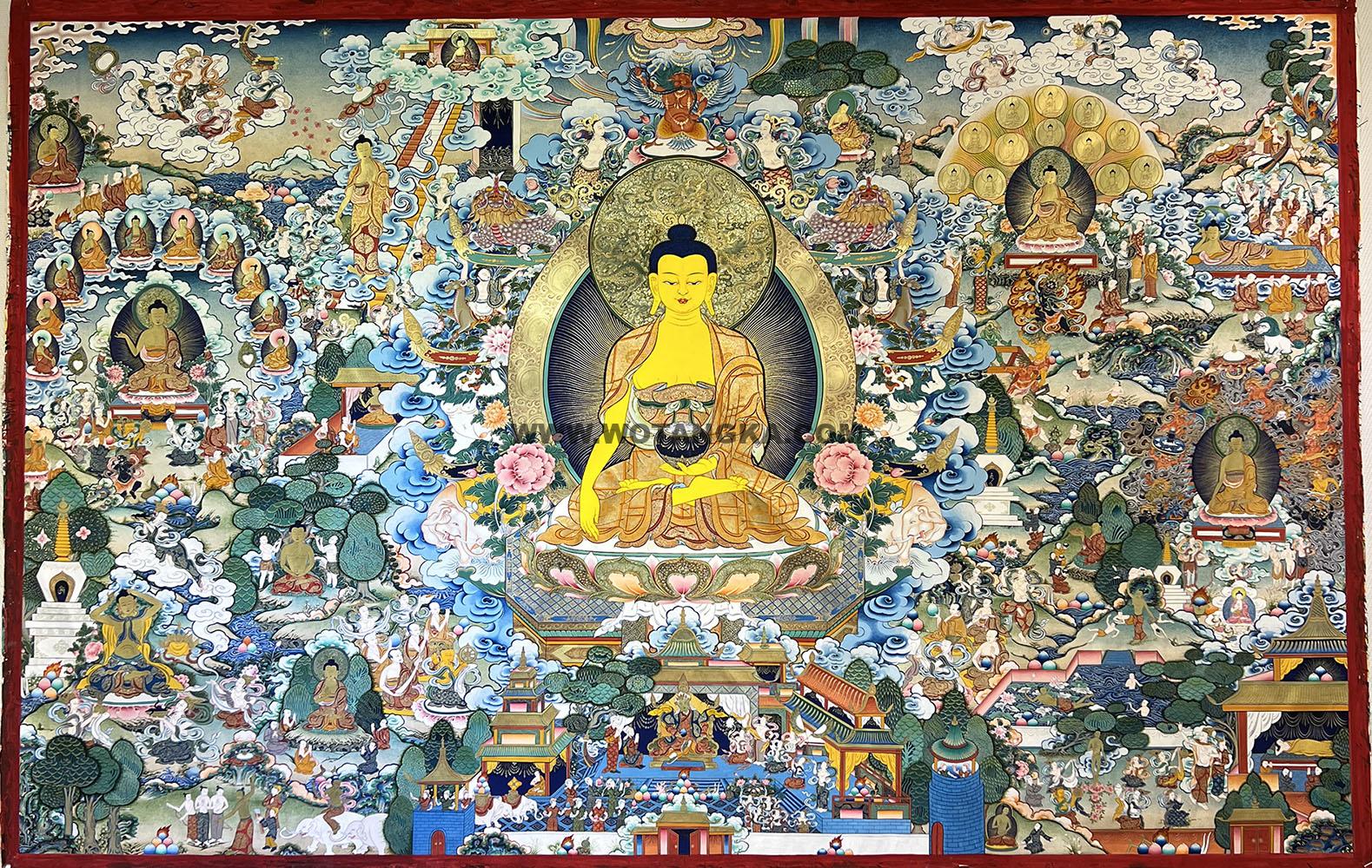 热贡-东智加·画院：彩绘唐卡-释迦牟尼佛·婆娑世界说法图（120*190CM左右）