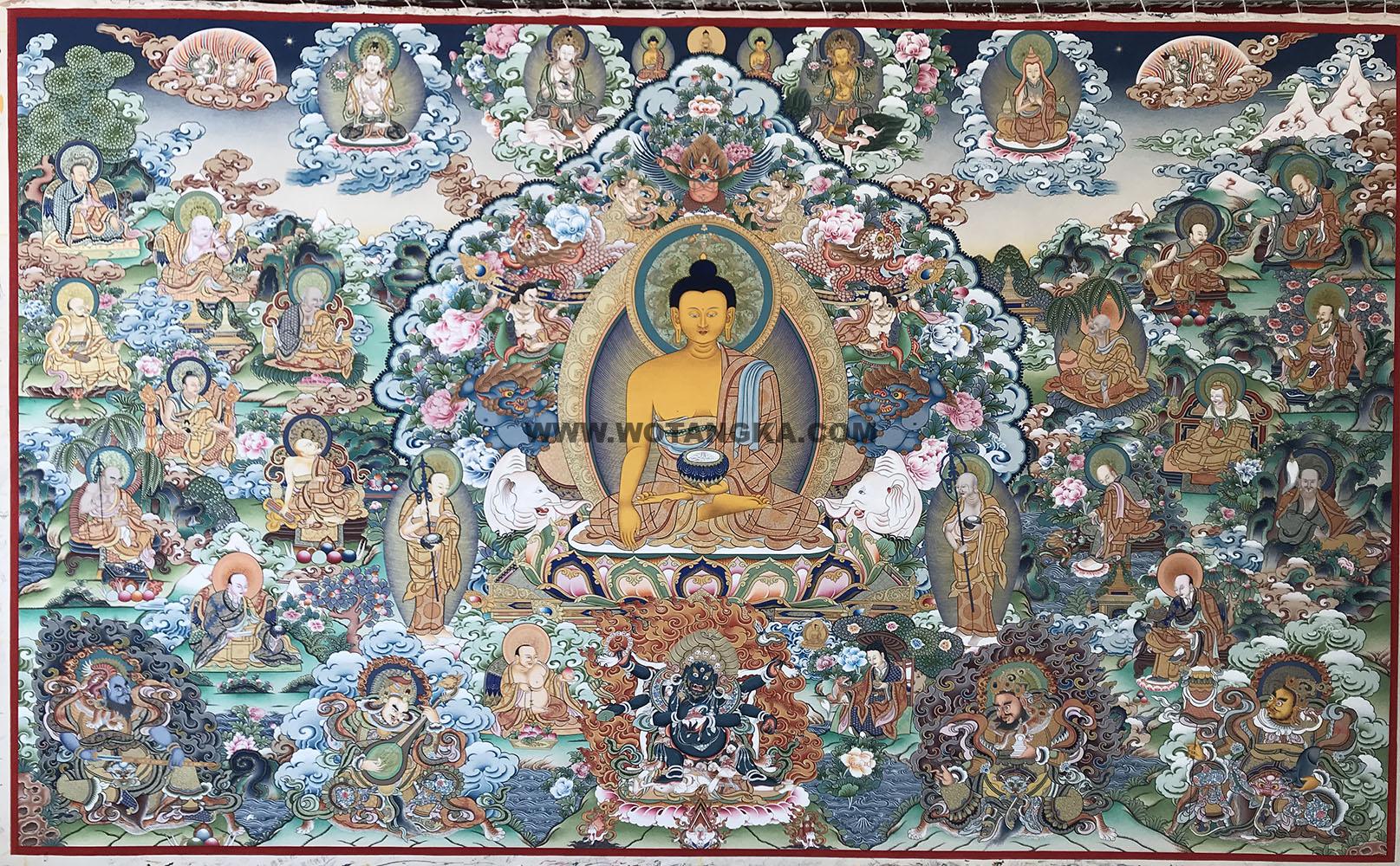 热贡-东智加·画院：彩绘唐卡-释迦牟尼佛·十八罗汉·四大天王（130*220CM左右）