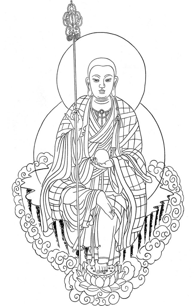 沃唐卡-唐卡白描线稿编号RD12410：地藏王菩萨安忍静坐图