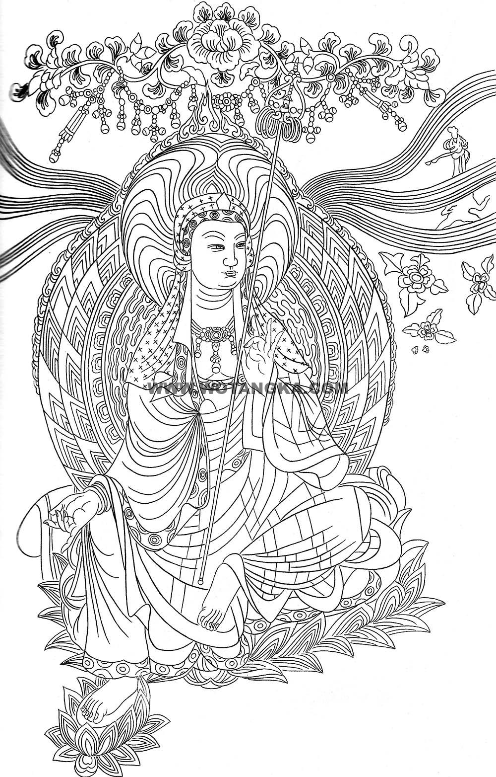 沃唐卡-唐卡白描线稿编号RD15162：地藏王菩萨虹光法相图