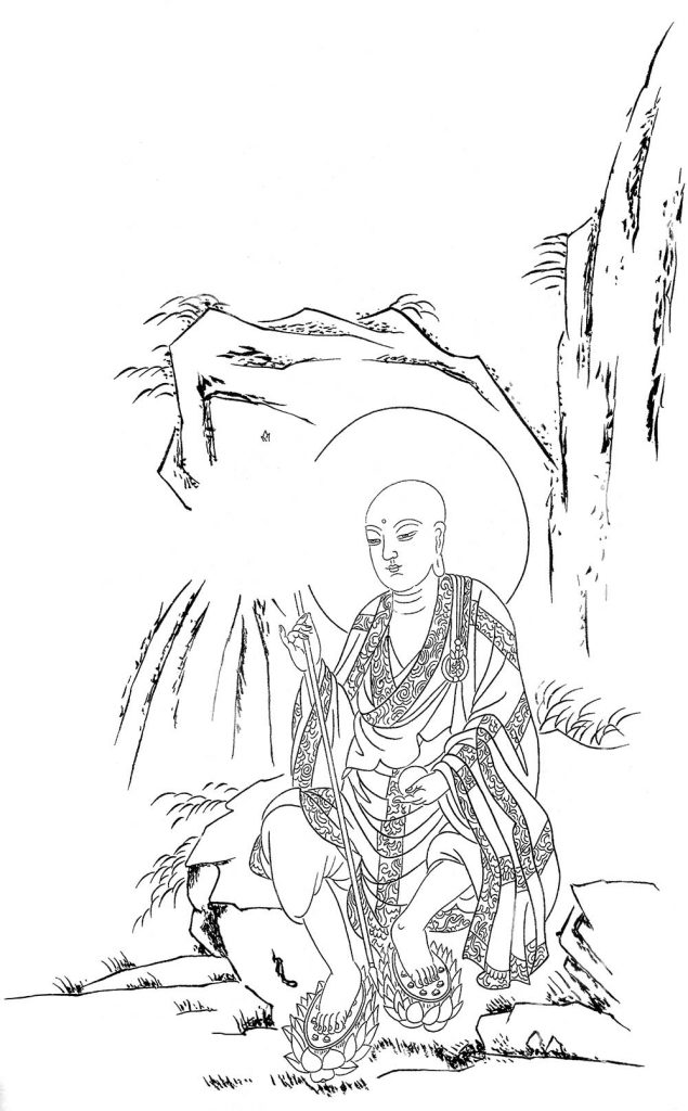 沃唐卡-唐卡白描线稿编号RD17729：地藏王菩萨静坐图