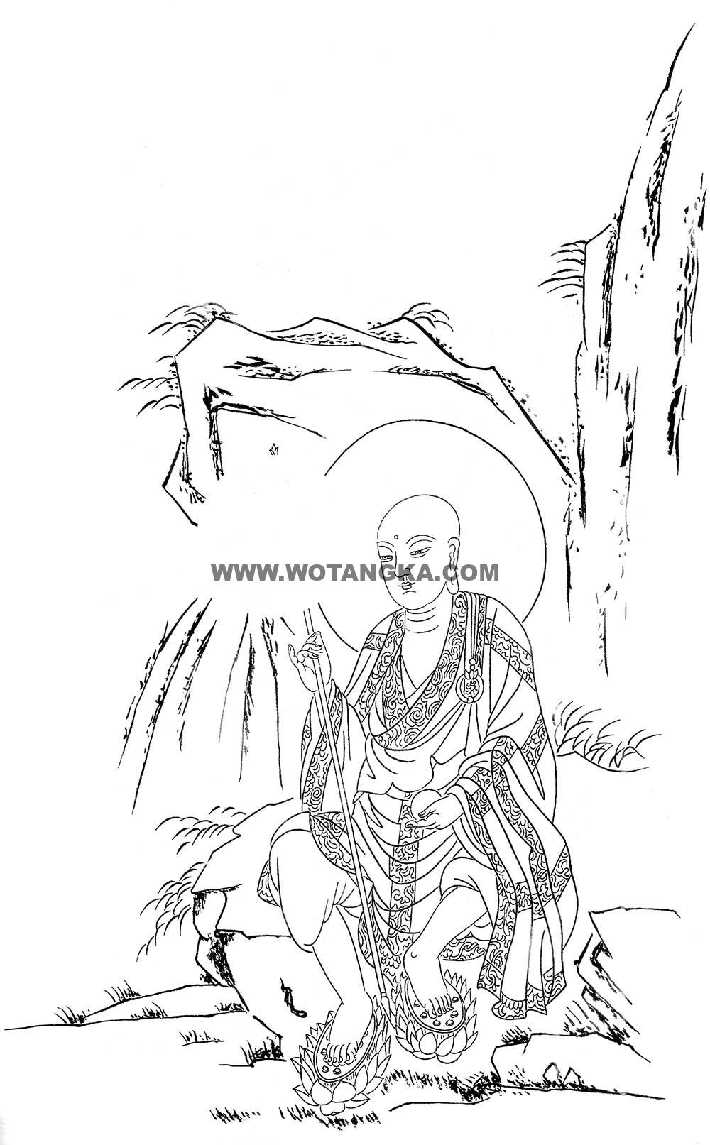 沃唐卡-唐卡白描线稿编号RD17729：地藏王菩萨静坐图