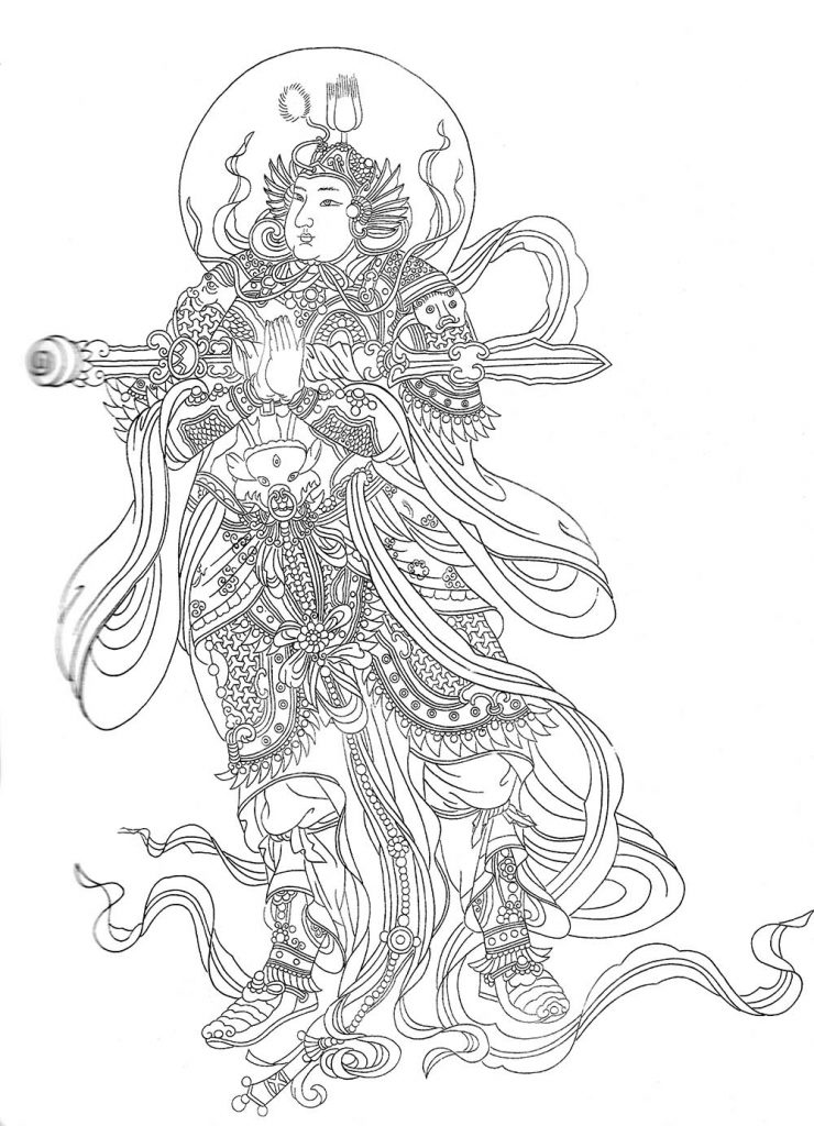 沃唐卡-唐卡白描线稿编号RD20917：韦陀菩萨
