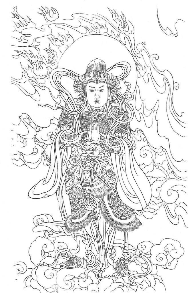 沃唐卡-唐卡白描线稿编号RD27471：韦陀菩萨