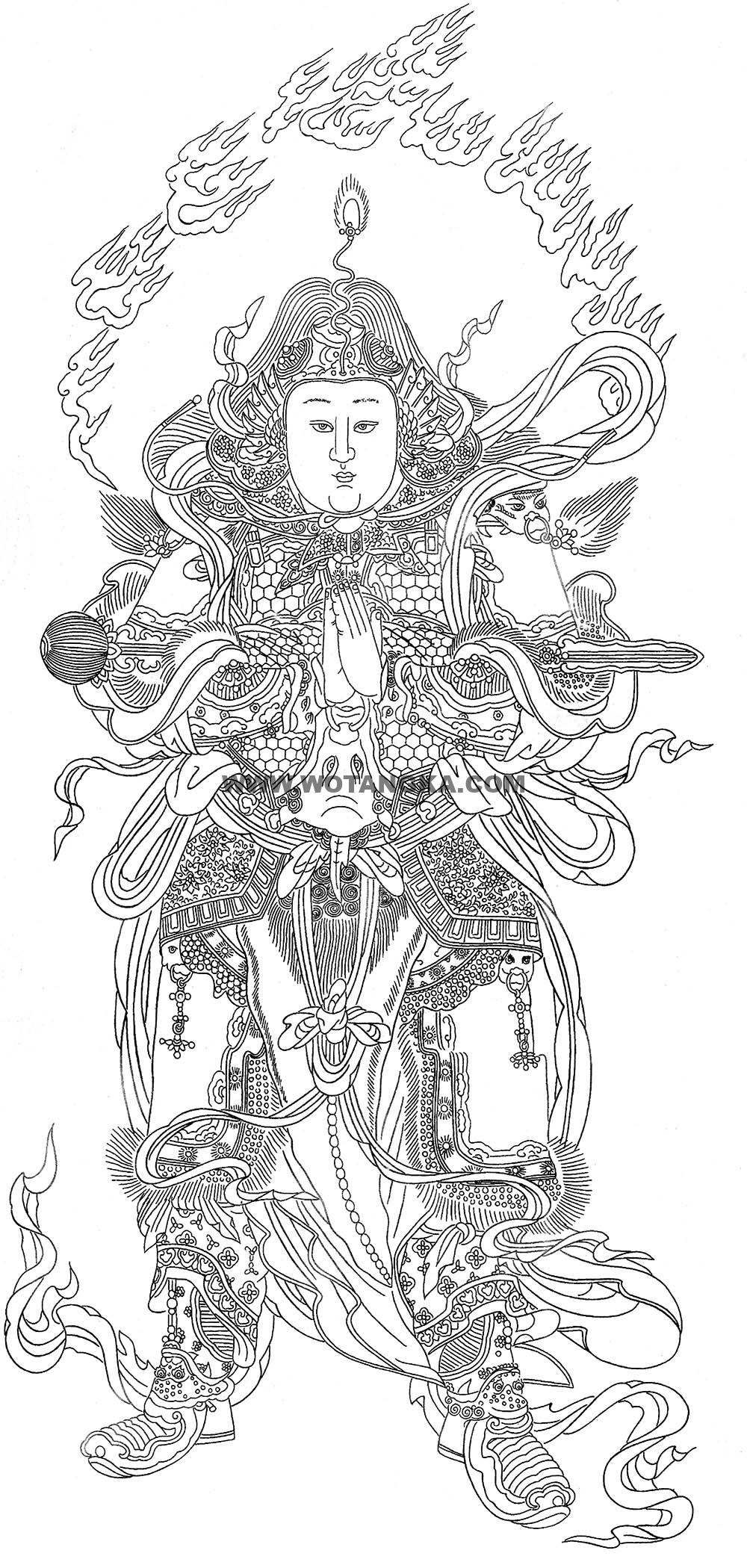 沃唐卡-唐卡白描线稿编号RD28712:韦陀菩萨