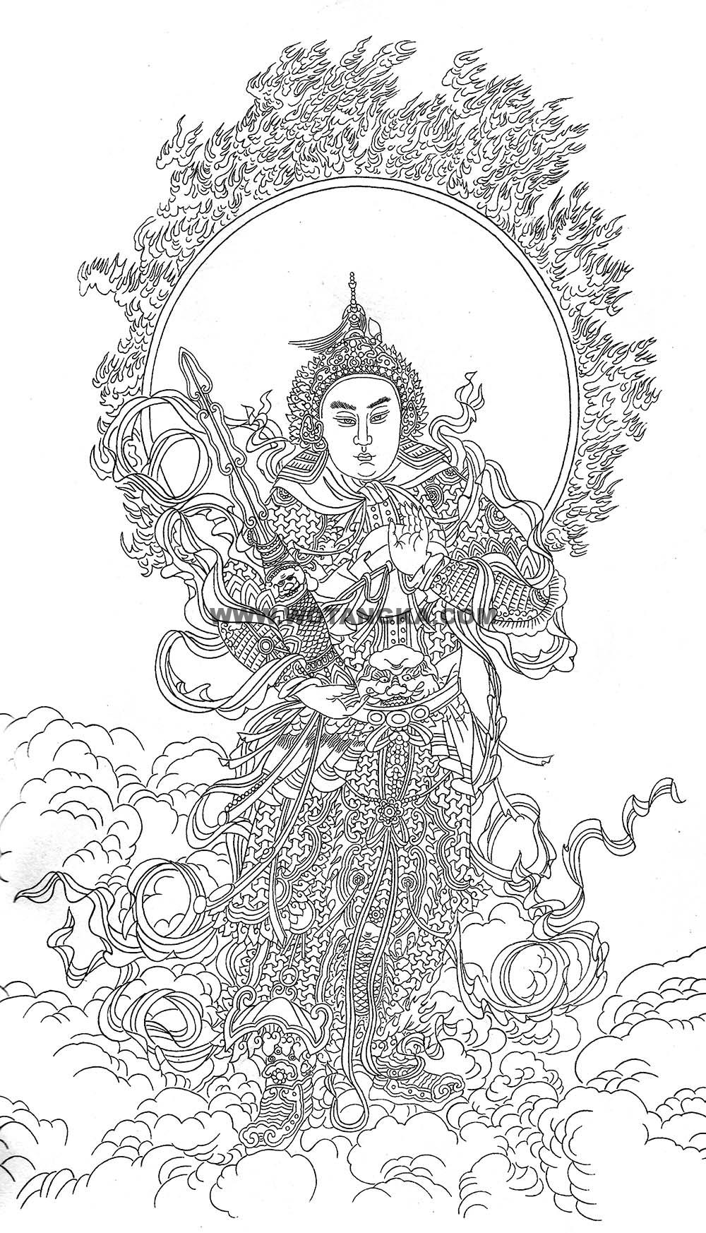 沃唐卡-唐卡白描线稿编号RD29998:韦陀菩萨