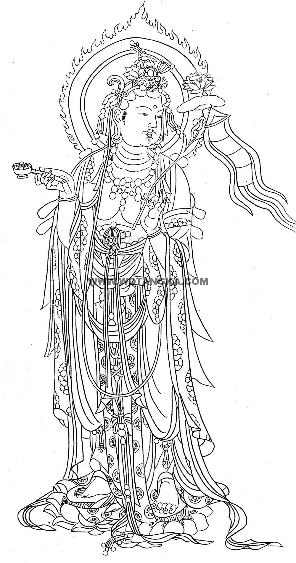 沃唐卡-唐卡白描线稿编号RD32834:观音菩萨
