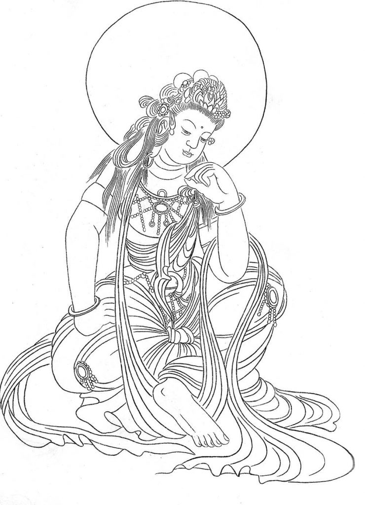 沃唐卡-唐卡白描线稿编号RD37778：水月观音