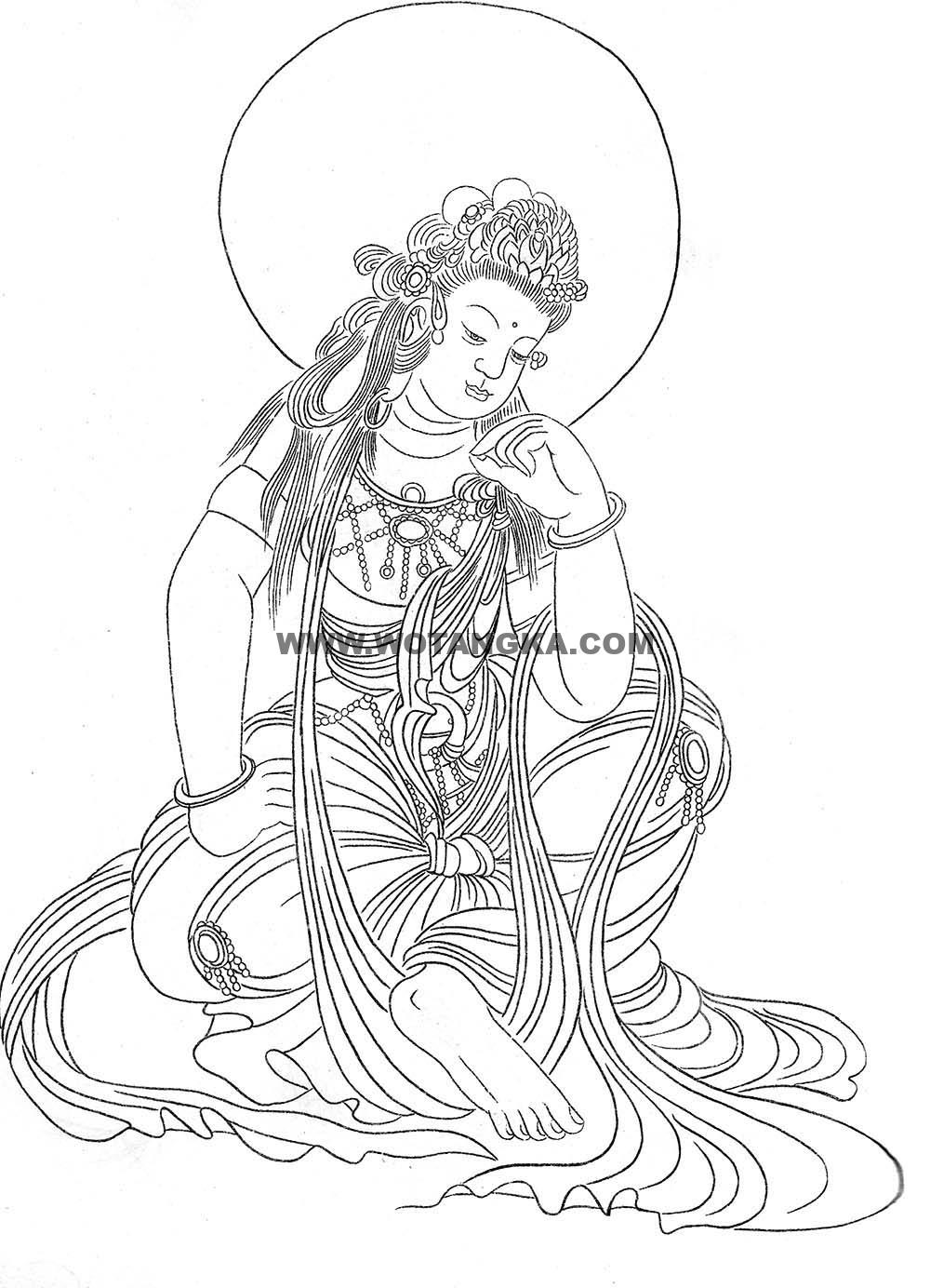 沃唐卡-唐卡白描线稿编号RD37778:水月观音