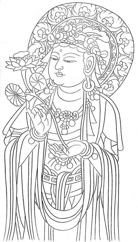 沃唐卡-唐卡白描线稿编号RD39699：持莲菩萨