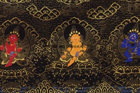 编号138-184109：黑金唐卡-五方财神（100*300CM左右）