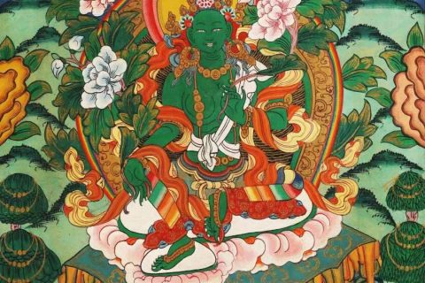 编号138-199237：彩绘唐卡-绿度母（37*27CM左右）