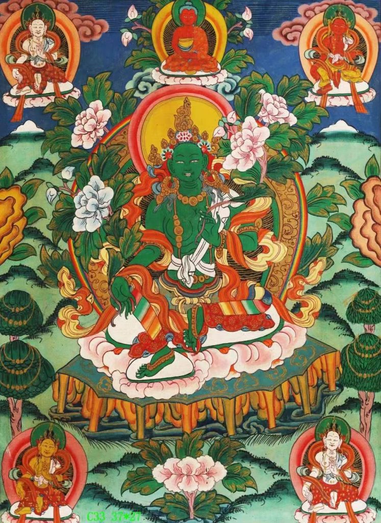编号138-199237：彩绘唐卡-绿度母（37*27CM左右）