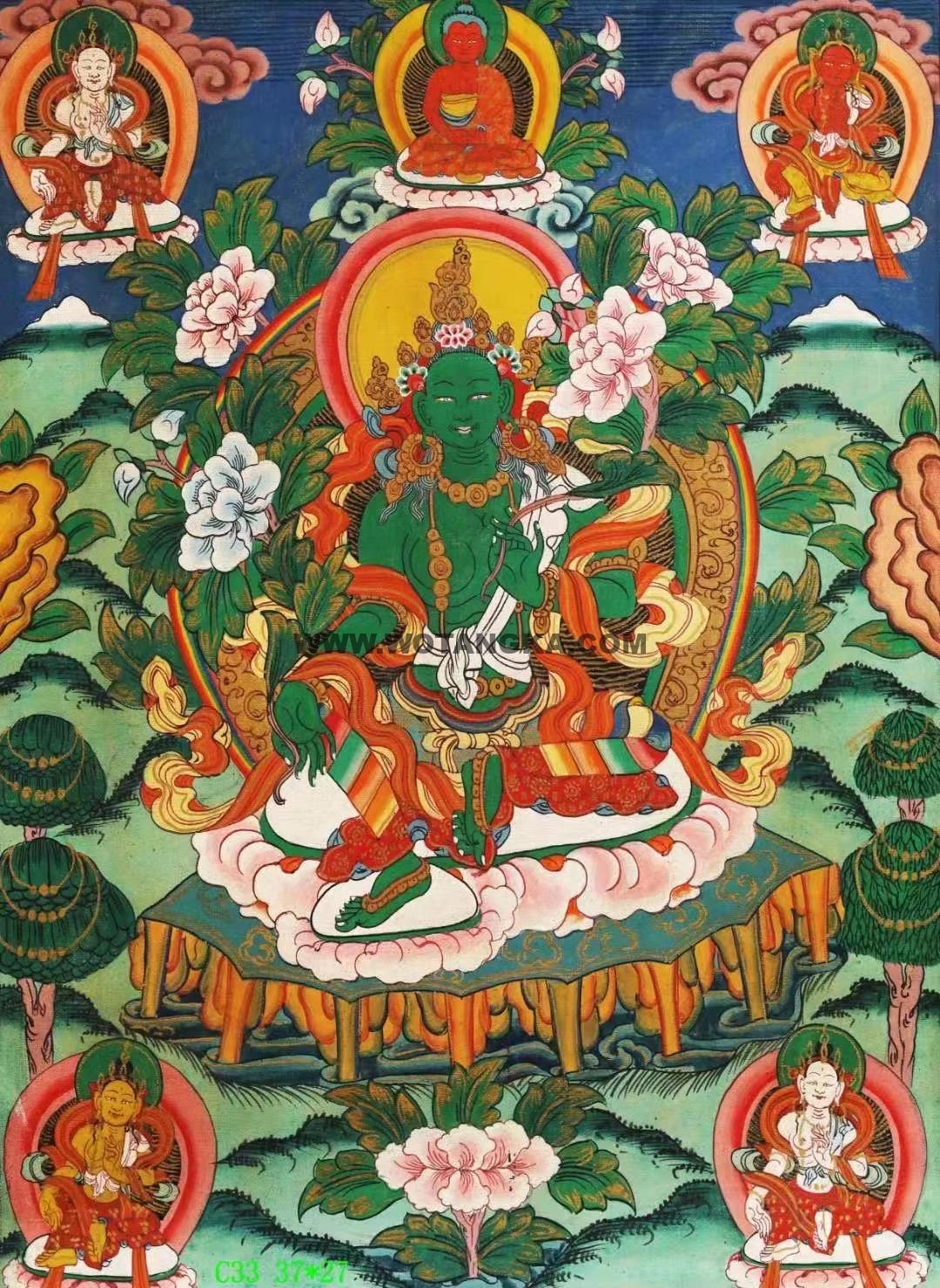 编号138-199237：彩绘唐卡-绿度母（37*27CM左右）
