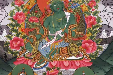 编号138-271790：彩绘唐卡-绿度母（75*53CM左右）