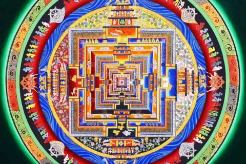 编号138-374342：彩绘唐卡-时轮金刚坛城（90*90CM左右）
