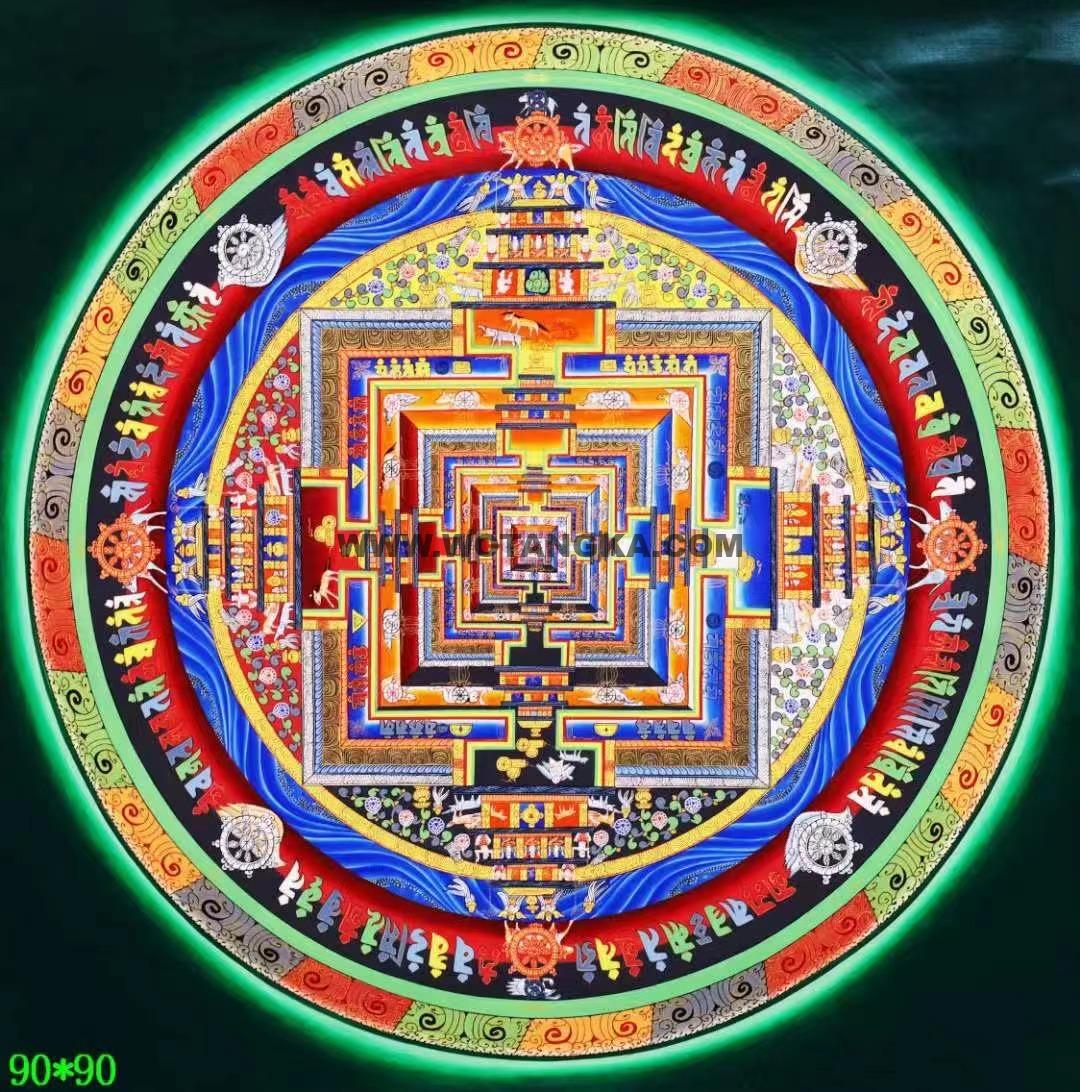 编号138-374342：彩绘唐卡-时轮金刚坛城（90*90CM左右）