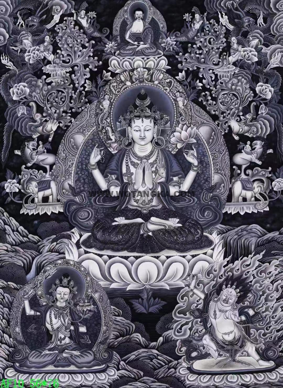 编号138-387047：彩绘唐卡-四臂观音·三怙主（76*56CM左右）