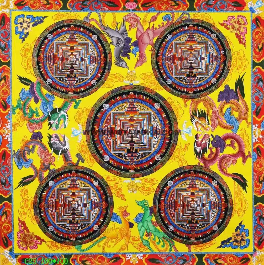 编号138-558095：彩绘唐卡-时轮金刚坛城（100*100CM左右）
