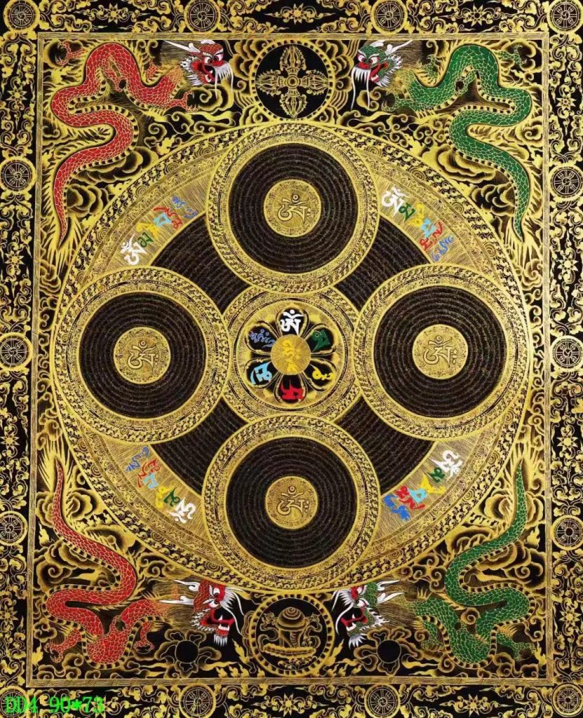 编号138-561604：黑金唐卡-六字真言龙坛城（90*73CM左右）