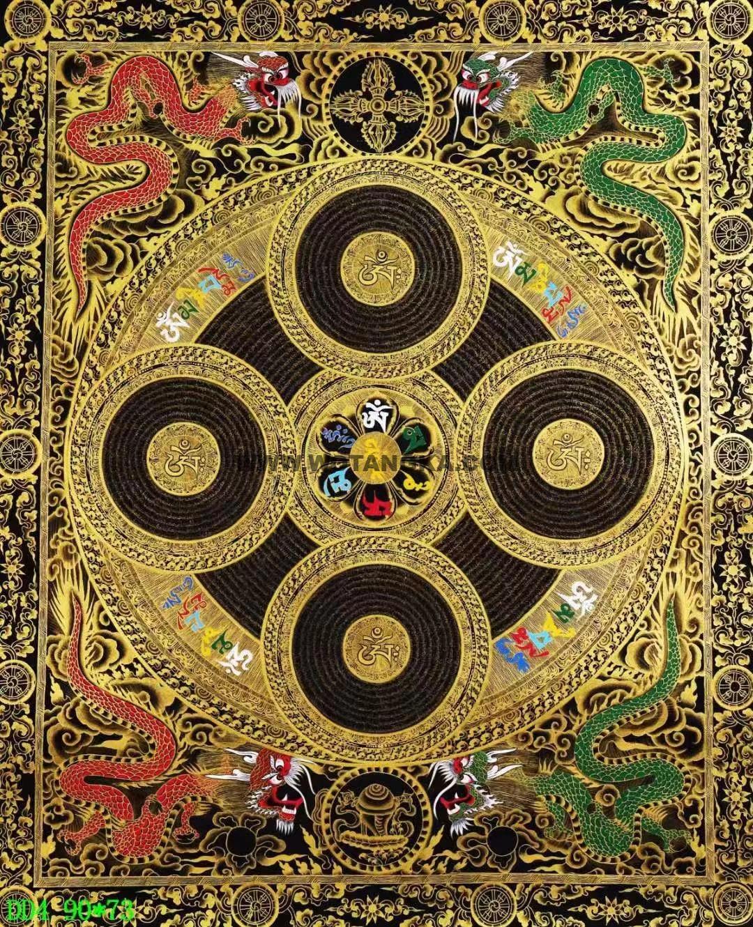 编号138-561604：黑金唐卡-六字真言龙坛城（90*73CM左右）