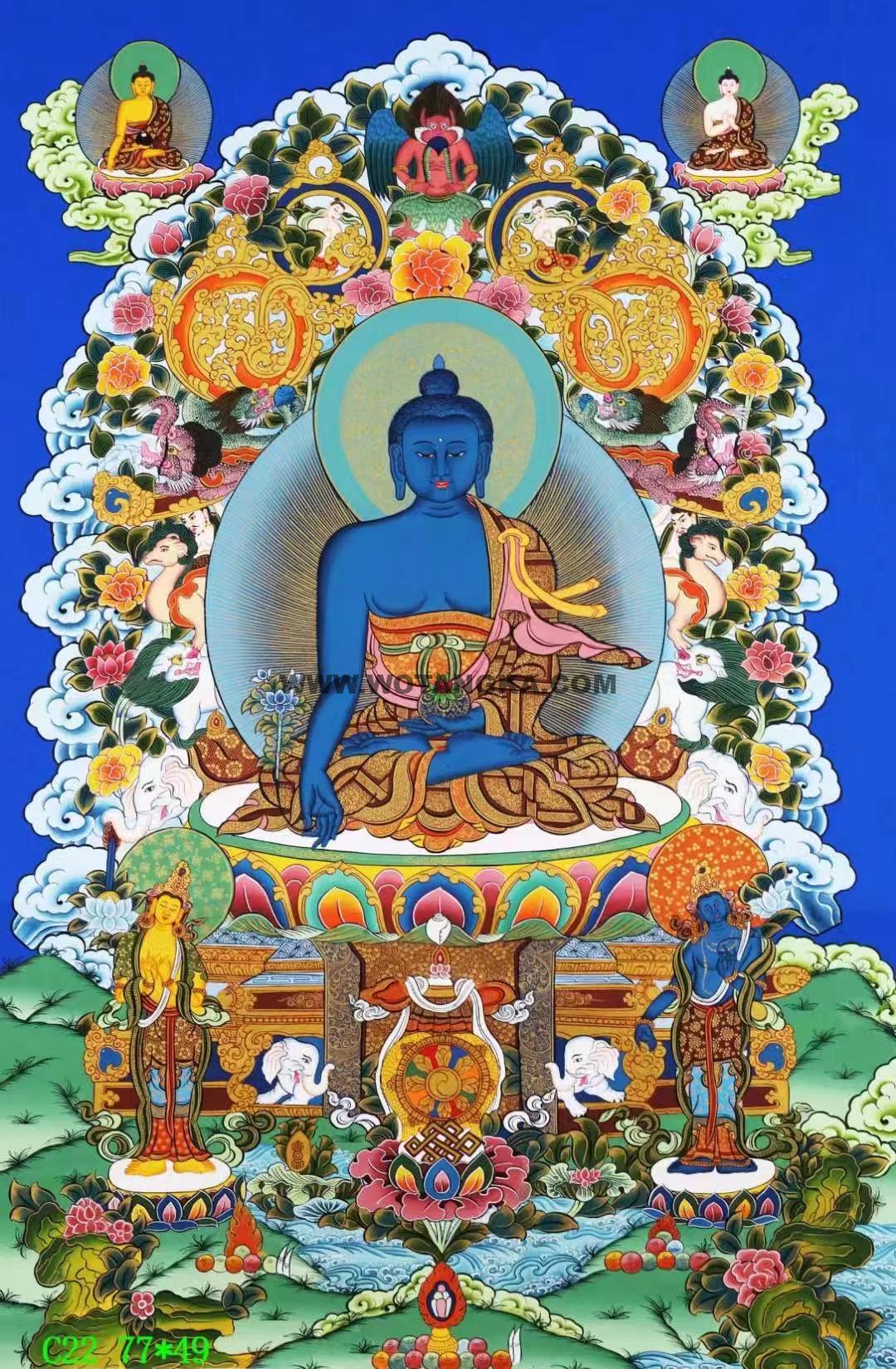 编号138-574617:彩绘唐卡-药师佛(77*49CM左右)