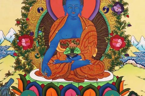编号138-587288：彩绘唐卡-药师佛（51*38CM左右）