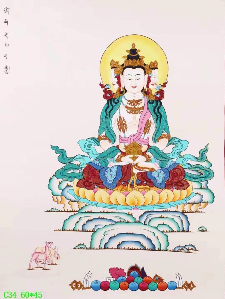 编号138-590975：彩绘唐卡-四面大日如来（60*45CM左右）